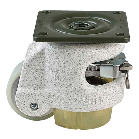Foot Master Leveling Caster, Ratchet, 50 mm PU Wheel, 73x73 mm Plate, Swivel, 250 kg Cap, PU Foot Pad, Ivory GDR-60-F-HUP-CUR